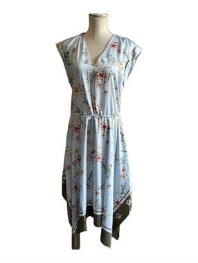 Lauren Ralph Lauren Light Blue Floral V-Neck Drawstring Tunic